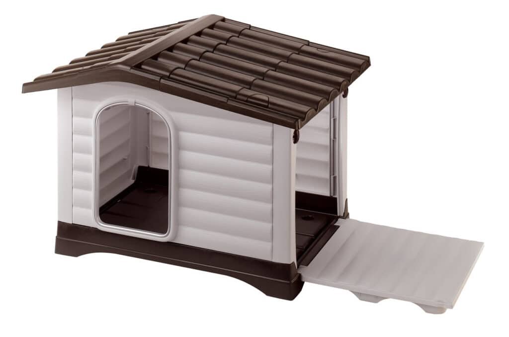 Niche en plastique Ferplast DogVilla grise et marron avec paroi latérale ouverte en terrasse