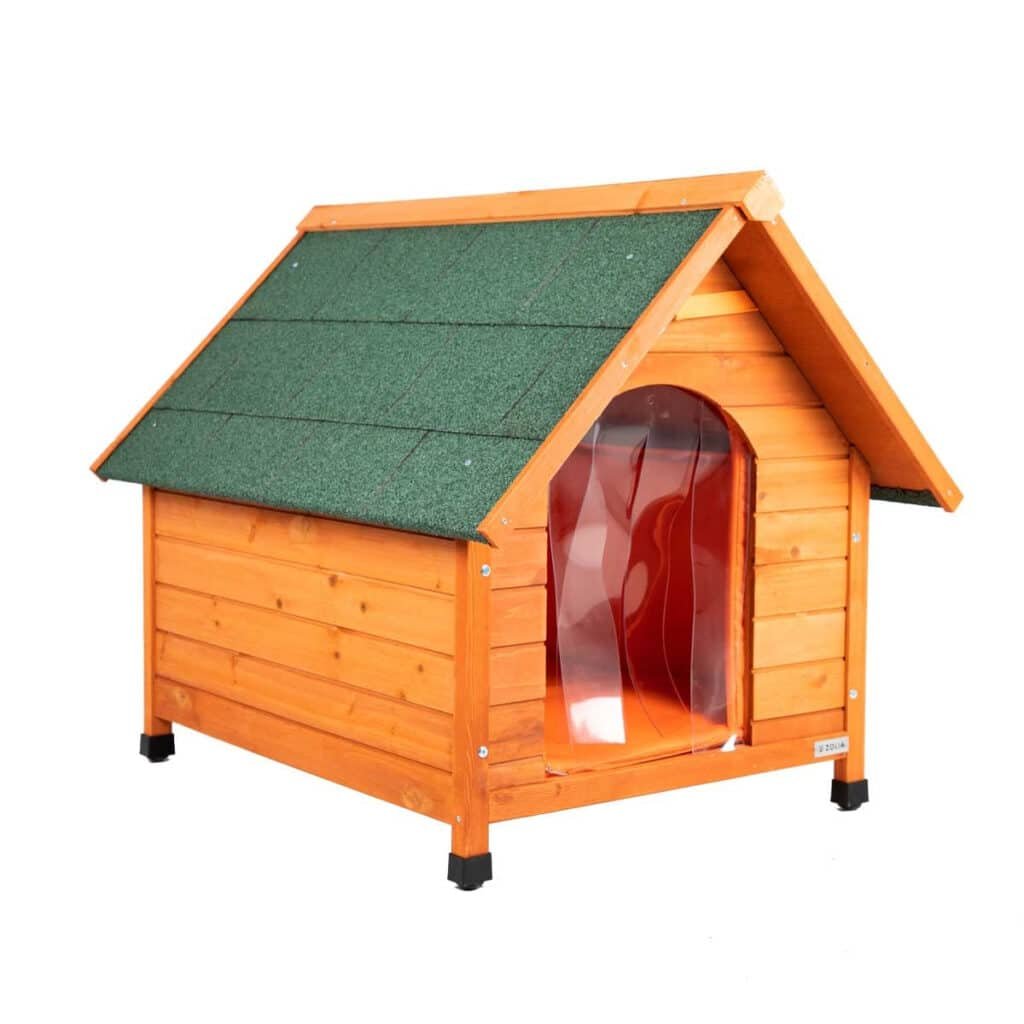 Niche en bois Zolia Cléo Premium avec toit vert et porte à lanières en plastique