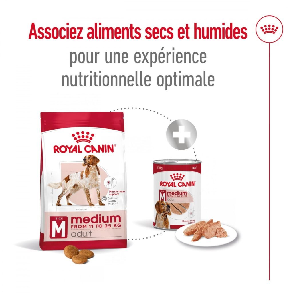Royal Canin Medium Adult : croquettes associées à la pâtée Medium Adult de la marque