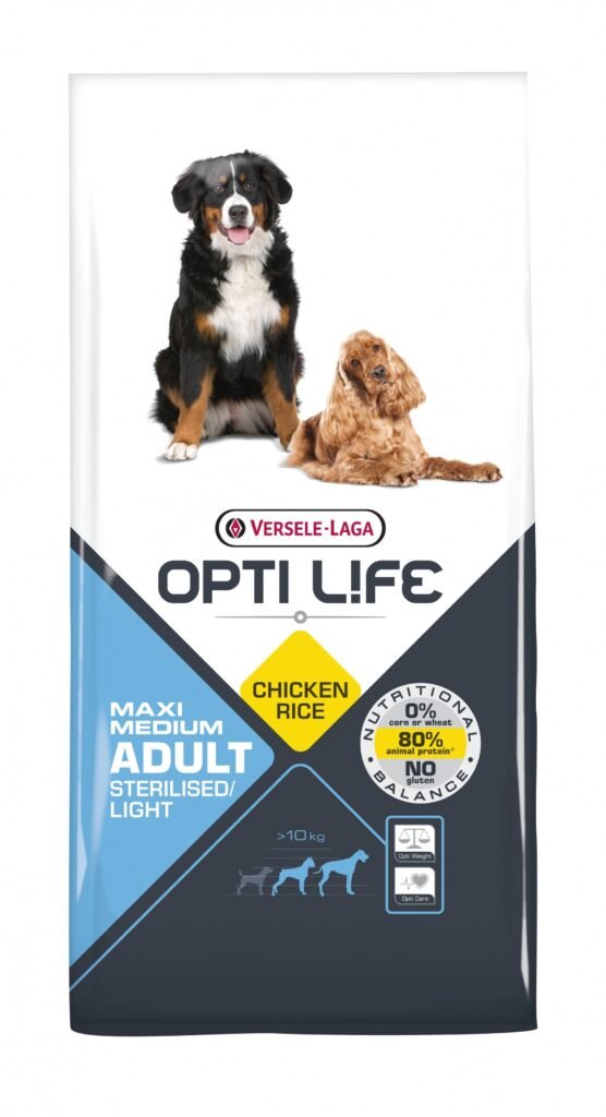 Sac de croquettes Opti Life Adult Sterilised/Light poulet et riz pour chien moyen et grand, nouveau design